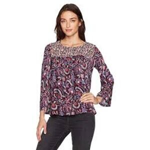 Lucky Brand Women's Yarndyed Smocked Shoulder Dark Purple Boho - 1XL